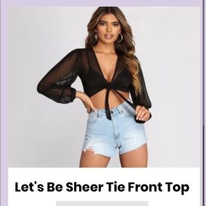 Black Tie Front Sheer Top